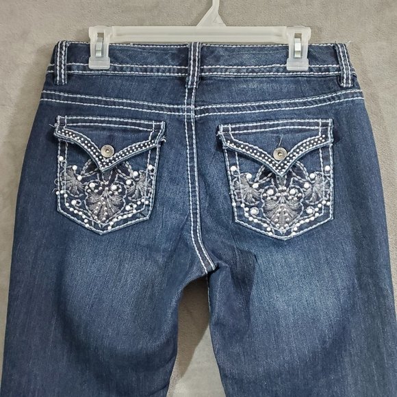 Nine West Women's Embellsished Stretch Denim Boot Cut Blue Jeans Size 6 - Picture 1 of 11